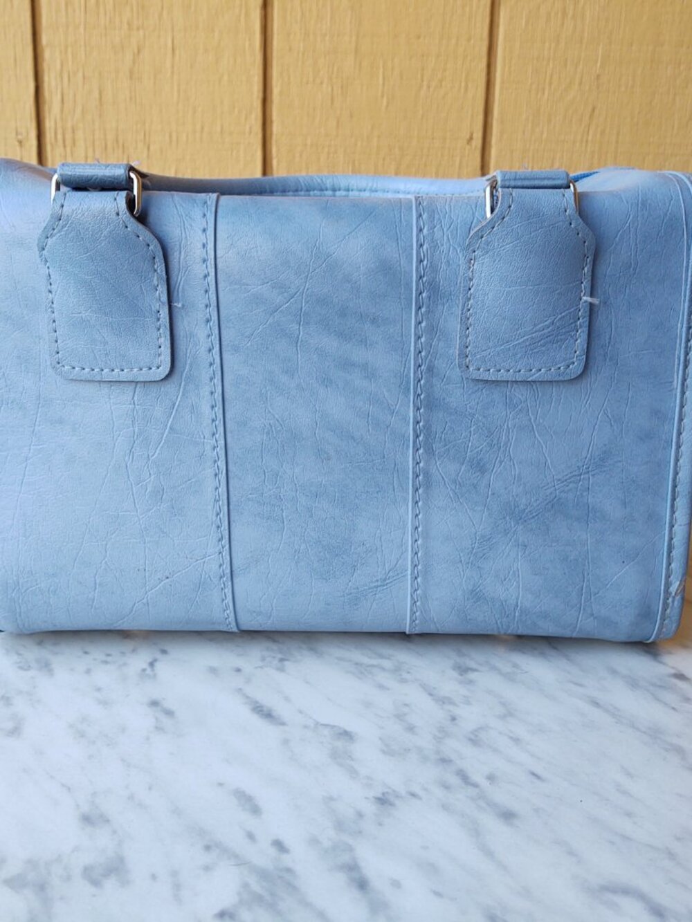 SAMSONITE BOSTON BAG POWDER BLUE FOOTED CARRY ON MAKE UP CASE LEATHER LIKE - Picture 13 of 16